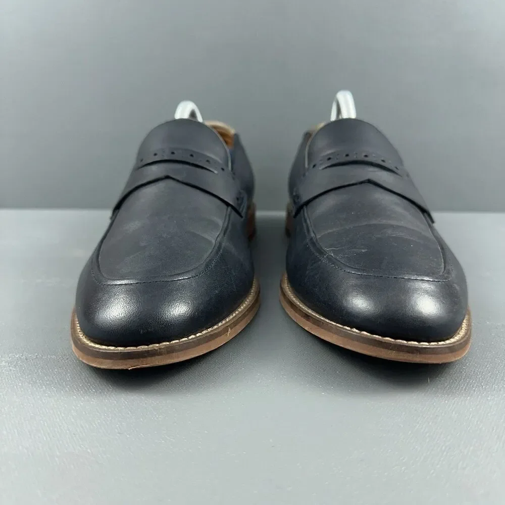 Johnston & Murphy Warner Penny Loafers Mens Sz 8.5 Navy Blue Sheepskin 20-5819